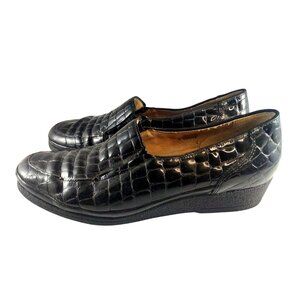 Jenny By Ara Womens Luftpolster Black Patent Leather Moccasin Shoes Size 6